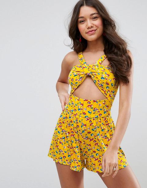 Asos - Tuta Corta Con Cut-out E Stampa Floreale - Multicolore