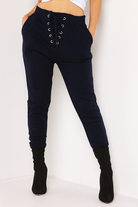 Navy Lace Up Cropped Joggers