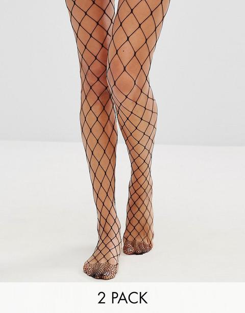 Asos 2 Pack Oversized Fishnet And Fishnet Tights