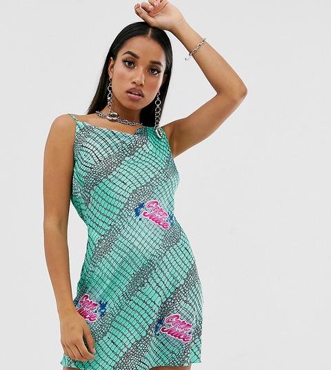 Collusion Petite Crocodile Print Bias Cut Slip Dress With Cowl Front And Back-multi
