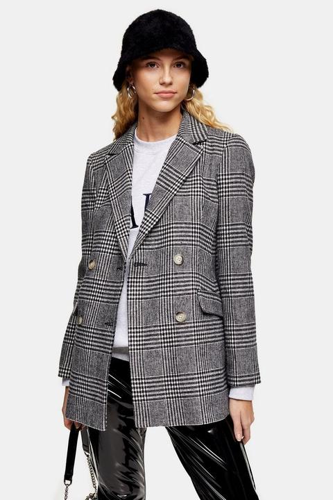 Black And White Check Single Breasted Blazer