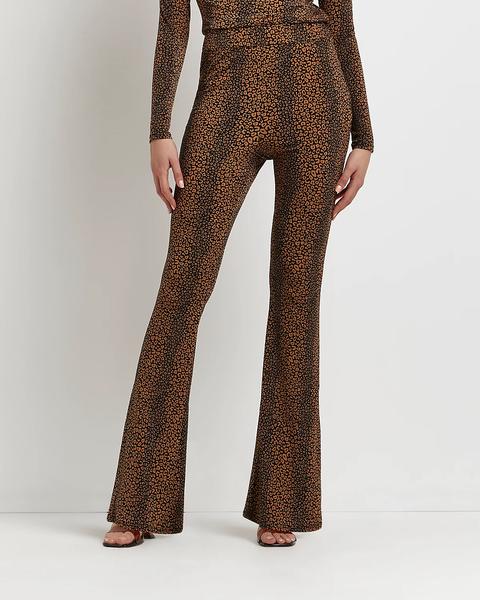 Brown Leopard Print Flared Trousers