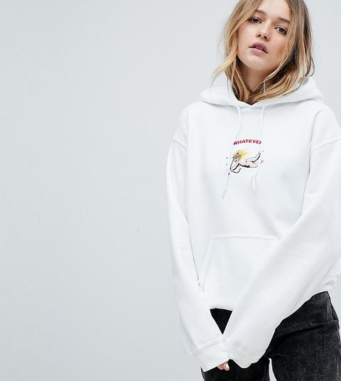 Adolescent Clothing - Valentines - Kapuzenpullover Mit „whatever“-print Und Engelstickerei - Weiß