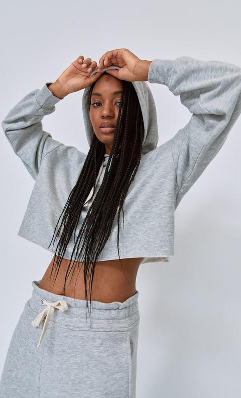Stradivarius Felpa Basic Con Cappuccio Femminile Grigio Melangiato L