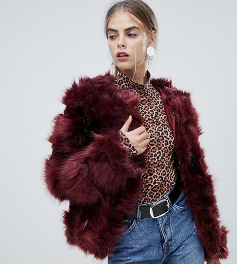 New Look - Manteau En Fausse Fourrure Duveteuse-rouge