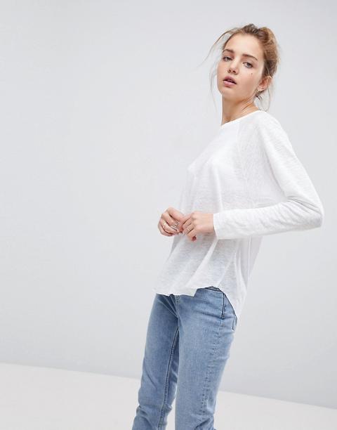 Asos - Maglia A Maniche Lunghe In Lino - Bianco