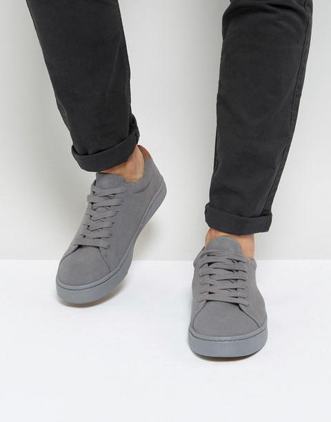 Zapatillas De Deporte Con Cordones En Ante Auténtico Gris De Asos Design