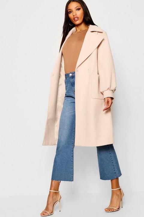 Oversized Sleeve Wool Look Coat