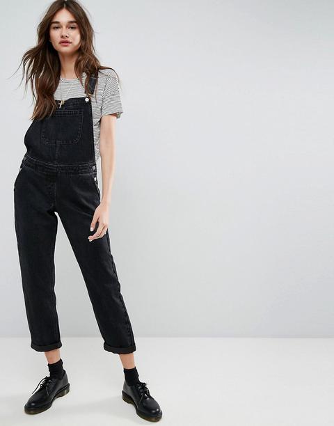 Asos Design - Salopette Di Jeans Nero Slavato - Nero