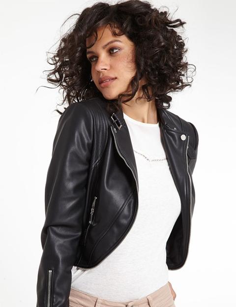 Veste Courte Effet Cuir À Zips