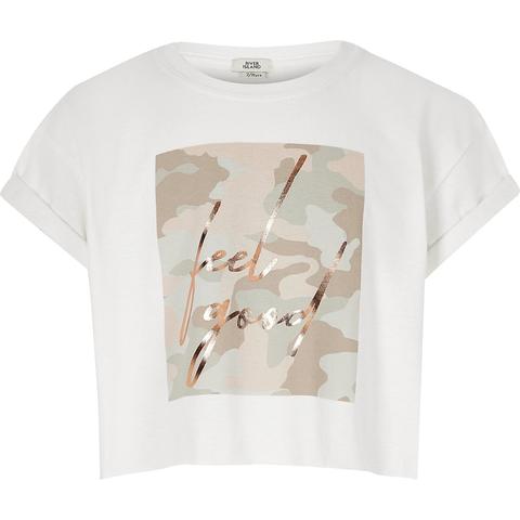 Girls Camo Print 'feel Good' T-shirt 
