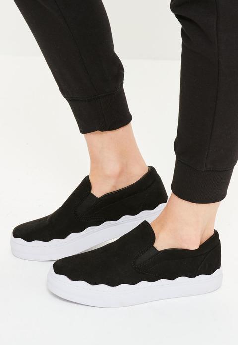 Black Wave Sole Flatform Trainers, Black