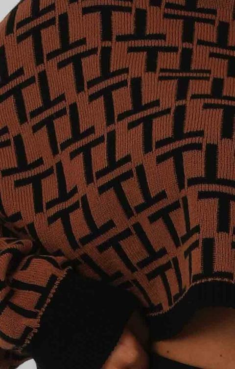 brown black long sleeve crop jumper