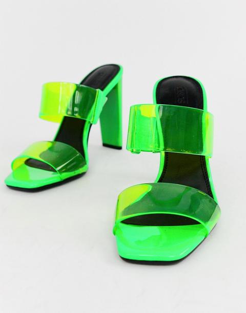 Asos Design Hayward Clear Block Heeled Mule In Neon Green