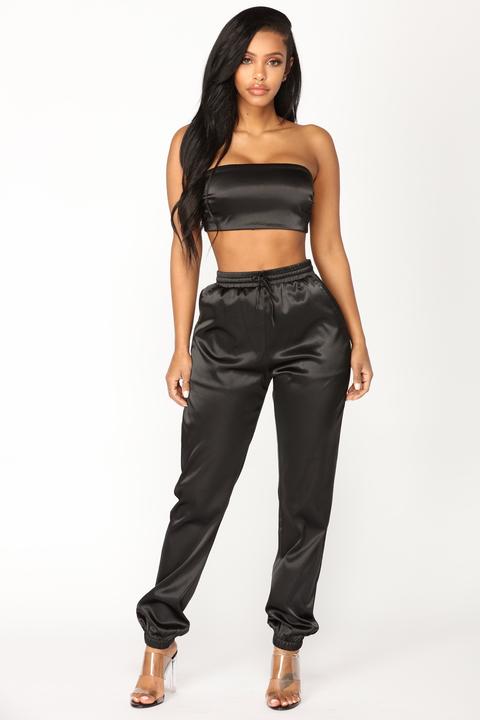 My Revenge Satin Pant Set - Black