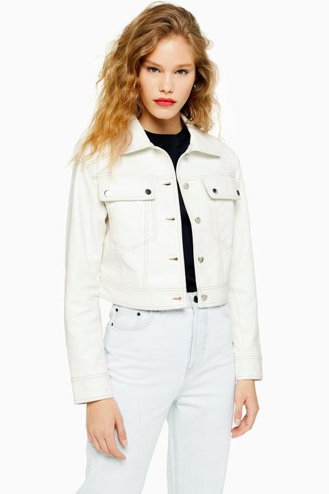 Womens Western Pu Jacket - Cream, Cream