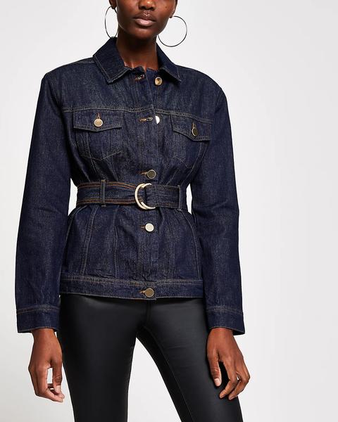 Dark Blue Belted Denim Jacket