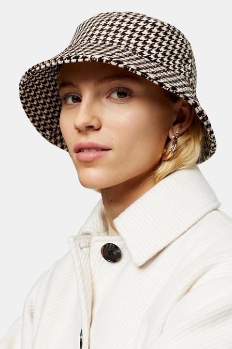 Womens Black And White Houndstooth Bucket Hat - Monochrome, Monochrome