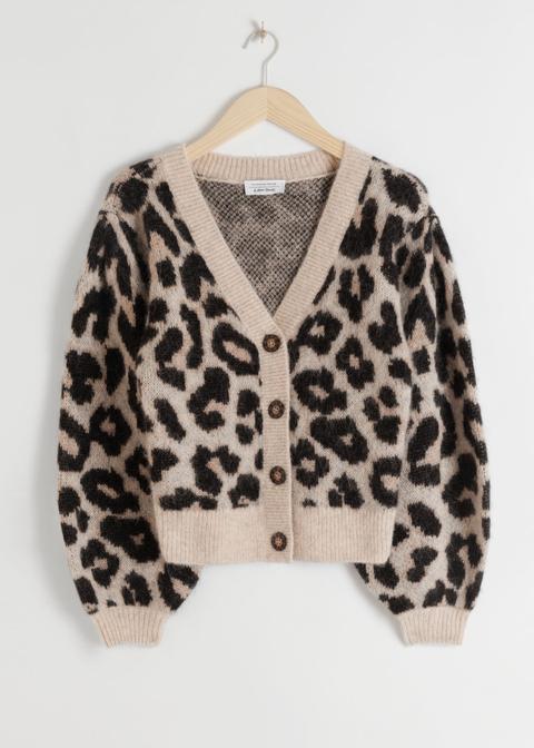 puff sleeve wool blend cardigan