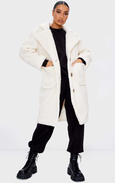 Cream Borg Longline Coat