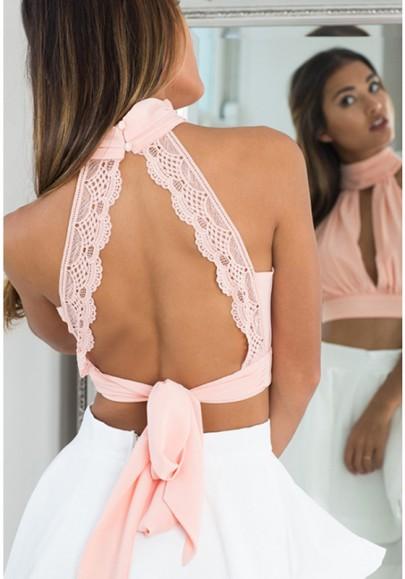 Blusa Llanura Corte Alto Cuello Gasa Rosa