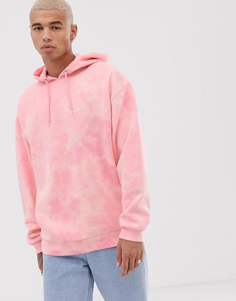 Asos Design Oversized Hoodie With Wash In Pastel Pink