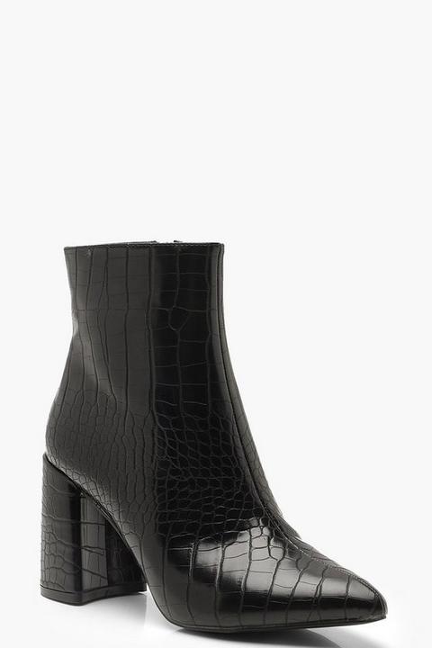 Womens Croc Block Heel Sock Boots - Black - 4, Black