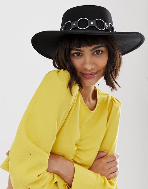 Asos Design Felt Matador Hat With Multi Ring Strap-black