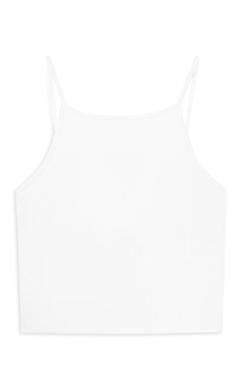 White Ribbed Crop Cami