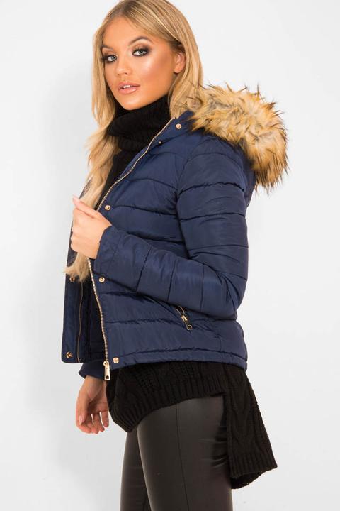 navy padded coat with hood