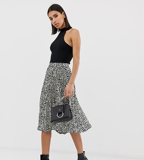 Falda Midi Plisada Con Estampado De Lunares De Missguided