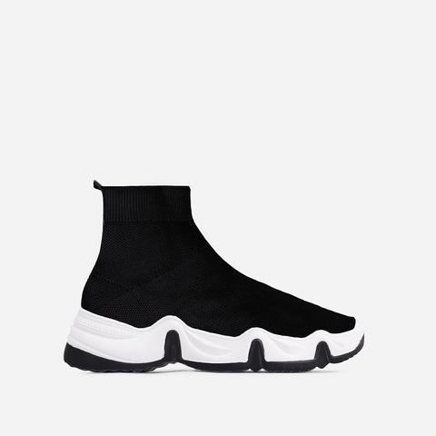 Atlas Chunky Sole Sock Trainer In Black Knit, Black