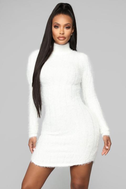 Feel Me Up Fuzzy Sweater Dress - White ...