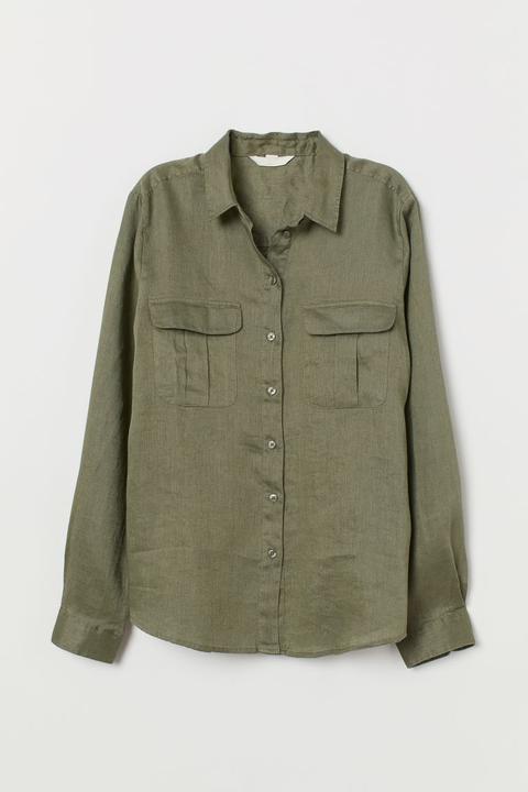 H & M - Linen Blouse - Green