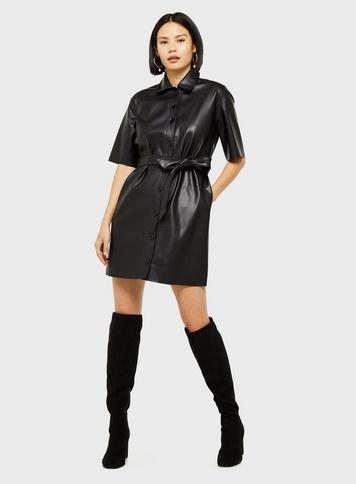 Womens Black Pu Shirt Dress, Black