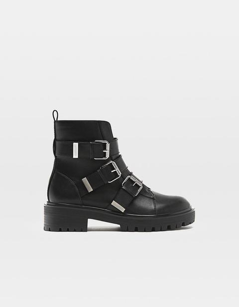 flat ankle boots with buckles