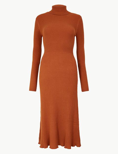 Ribbed Fit & Flare Knitted Dress