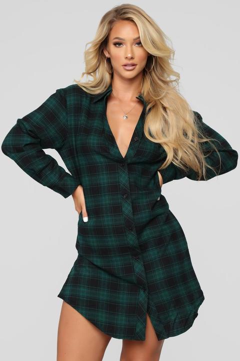 Lumber Jane Plaid Shirt Dress - Green