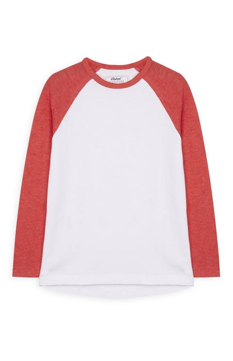 Maglia Rossa E Bianca Con Manica Raglan