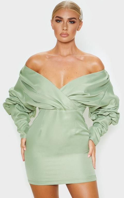 Sage Green Off The Shoulder Ruched Bodycon Dress