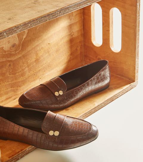 Rust Faux Croc Coin Strap Loafers New Look