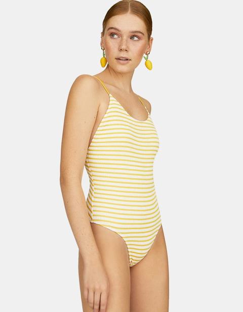 Costume Basic Con Scollatura Sulla Schiena Giallo
