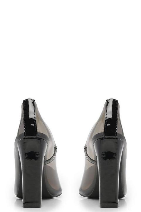 clear block heel court shoes