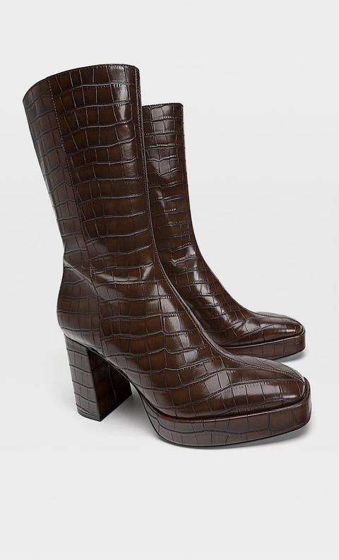 Stradivarius Bottines À Plateforme Imprimé Animal Marron 40