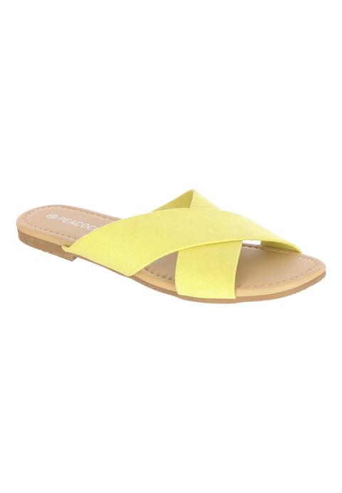 Womens Yellow Cross Strap Sandals