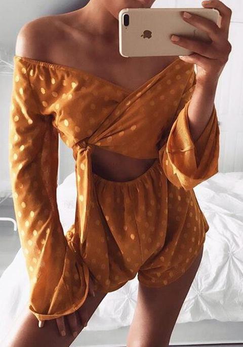 Pantaloncini Tuta A Pois Cucito Da 2 In 1 Vita Normale Arancio
