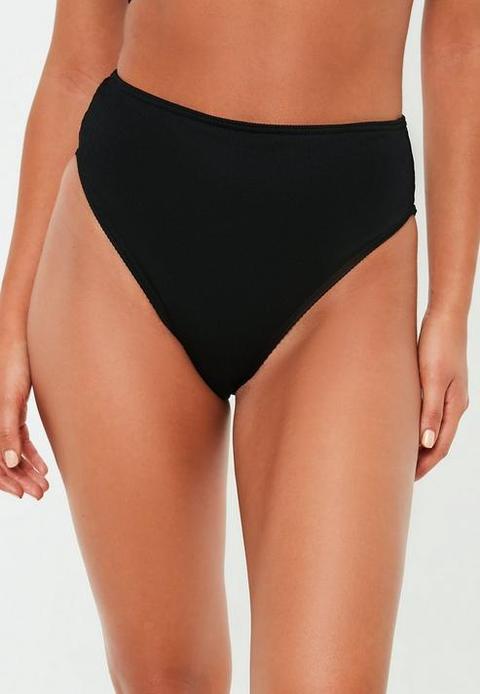 Black Mix And Match Rib High Waisted High Leg Bikini Bottoms, Black