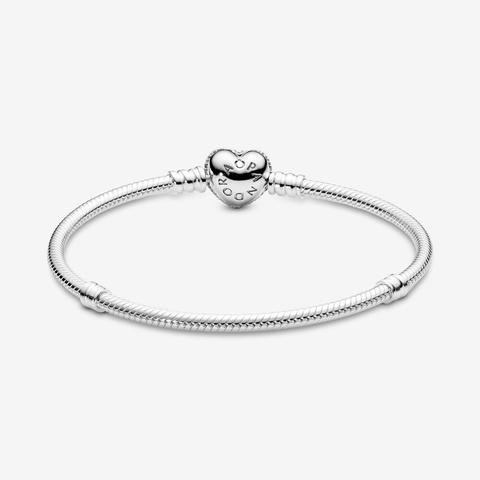 Pandora Moments Sparkling Heart Pavé Clasp Snake Chain Bracelet - Sterling  Silver / Clear from Pandora on 21 Buttons