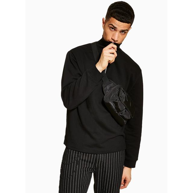 black funnel neck sweatshirt