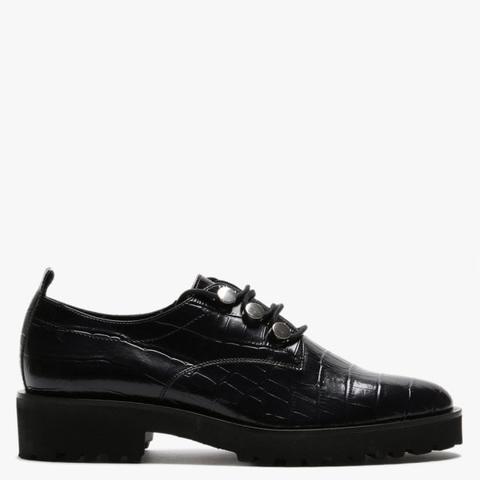 Everly Black Moc Croc Lace Up Shoes